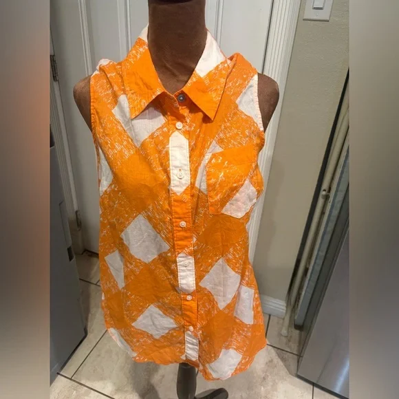 Boden Orange and White Sleeveless Blouse - Picture 1 of 8